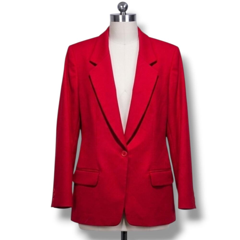 Pendleton Vintage Women's Sz 10 Pure Virgin Wool Red Single Button Blazer Jacket